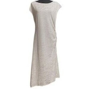 Max Studio Striped Maxi Dress Casual Asymmetric Hem Boat Neck XL